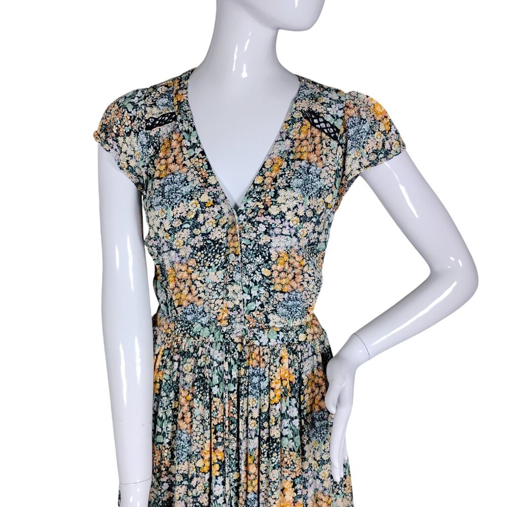 American Eagle Bohemian Dress Size XS Floral Maxi Length Short Sleeve Pullover - Picture 2 of 8